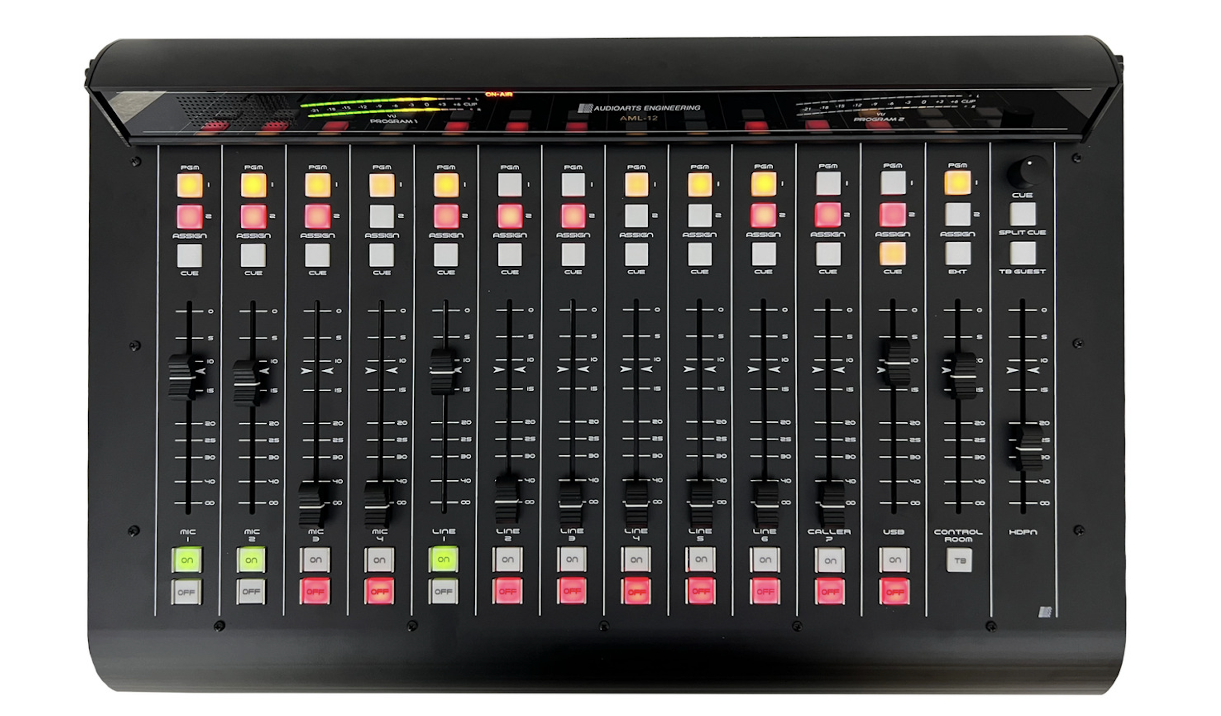 L’AML-12 de Wheatstone, sous la marque Audioarts, est une console analogique radio à 12 canaux équipée de faders de 100 mm, de préamplis micro Super-Quiet, d’un port USB et d’un canal dédié aux appels.