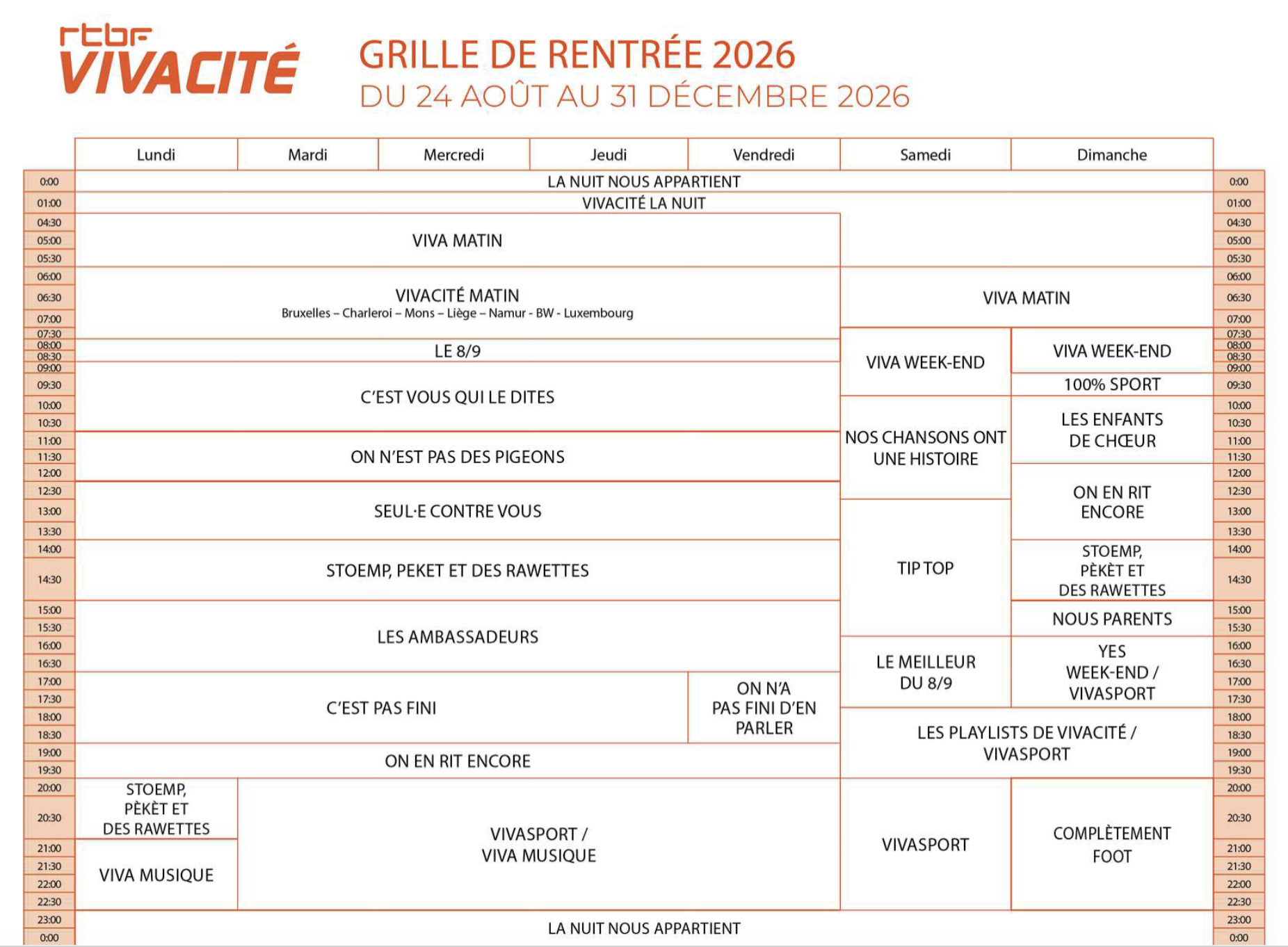 RTBF : VivaCité allonge plusieurs rendez-vous dans sa grille de rentrée