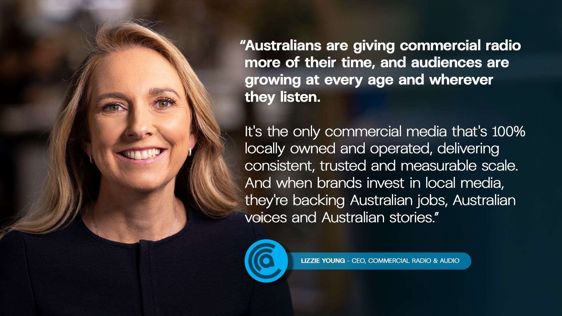 Lizzie Young, directrice générale de Commercial Radio & Audio (CRA), souligne que les Australiens consacrent davantage de temps à la radio commerciale, dont l'audience progresse dans toutes les catégories d'âge, sur toutes les tranches horaires et dans tous les lieux d'écoute.