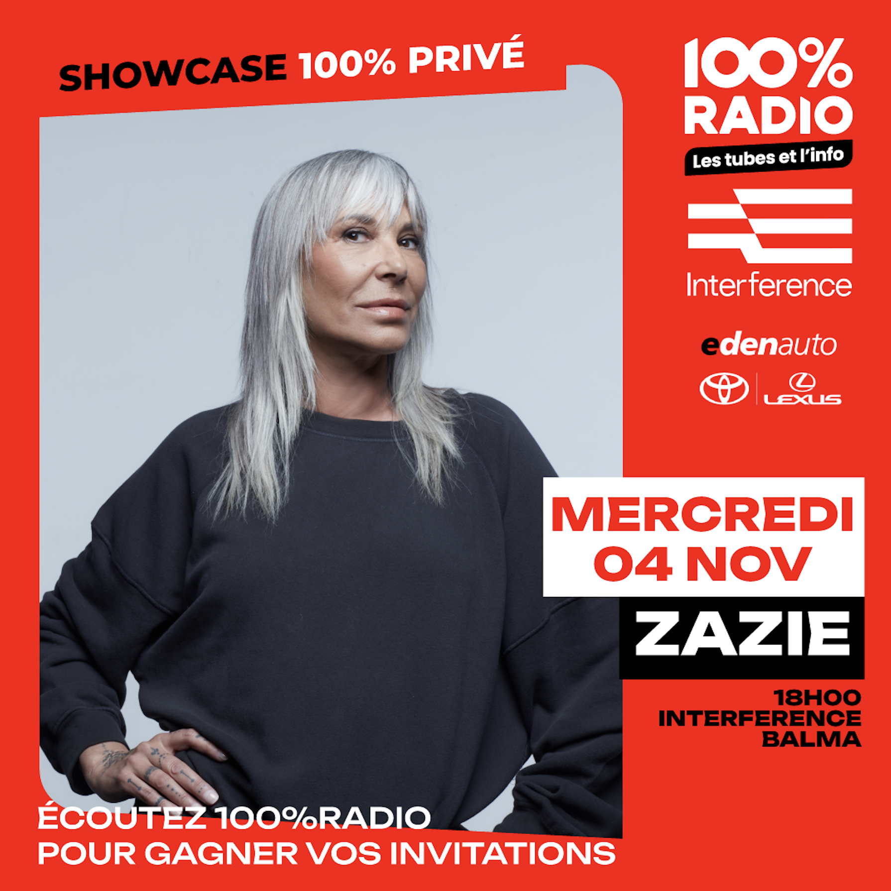 Zazie à l'affiche du prochain showcase exclusif de 100% Radio