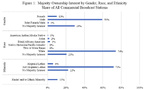 La répartition des propriétaires majoritaires de stations de radio et de télévision commerciales aux États-Unis selon le genre, la race et l’ethnicité. Les données révèlent une prédominance masculine et blanche, avec une présence minoritaire des femmes, des Hispaniques et des autres groupes raciaux. Source : Federal Communications Commission 