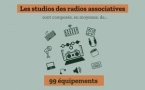 Infographie issue du programme Ondes Durables présentant les premiers résultats de l’étude ACV. Chaque studio compte en moyenne 99 équipements pour un poids total de 280 kilos, d’une valeur de 37 113 euros et utilisés 1 500 heures par an pendant douze ans. 